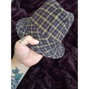 Women's Vintage Plaid Fedora Hat One Size Purple Beige